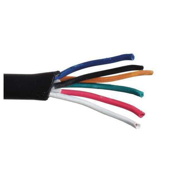 Portable Cord, SOOW, 16 AWG, 6 C, Black, Rubber, Stranded, 600V, Indoor/Outdoor, 50 ft