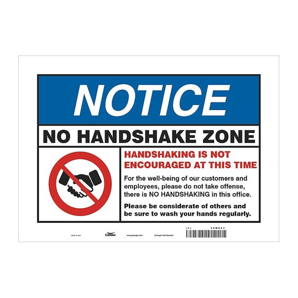 Condor Hygiene Sign, 14" W x 10" H, English, Vinyl, White HWN834T1014