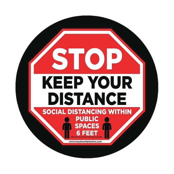 Social Distance Floor Sign, 12 in H, 12 in W, Vinyl, Circle, English, FS-12-907