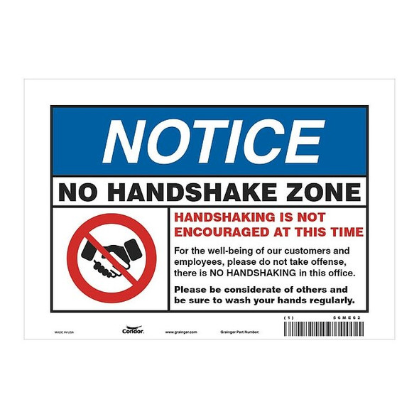 Condor Hygiene Sign, 10" W x 7" H, English, Vinyl, White HWN834T0710