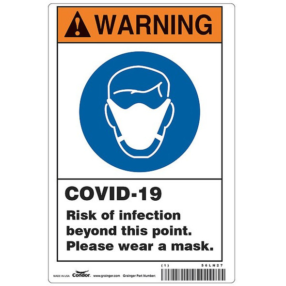 Risk of Infection Sign, 10" W x 7" H, English, Aluminum, White