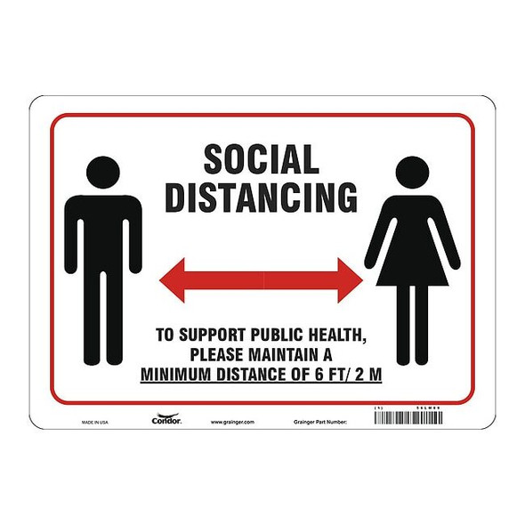 Social Distancing Sign, 14" W x 10" H, English, Polystyrene, White
