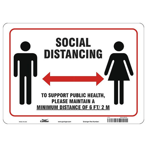 Social Distancing Sign, 14" W x 10" H, English, Aluminum, White