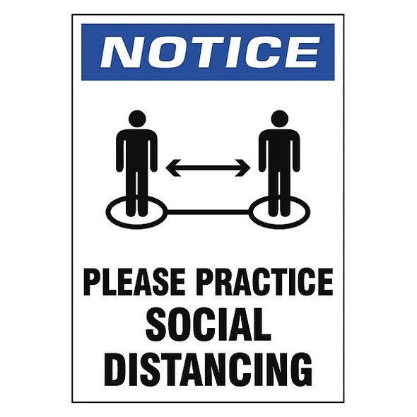 Practice Social Distancing Sign, 7" W x 10" H, English, Vinyl, Blue, White
