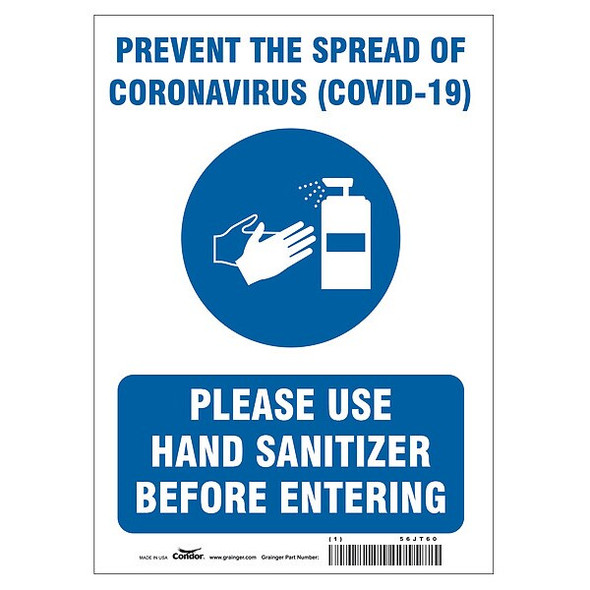 Condor Prevent The Spread Of Coronavirus Sign, HWB718T1007 HWB718T1007