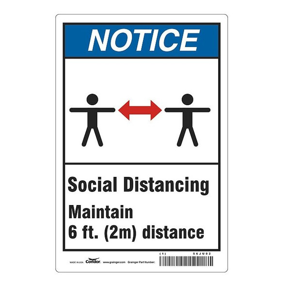 Social Distancing  Sign, 14" W x 10" H, English, Polyester, Blue, White