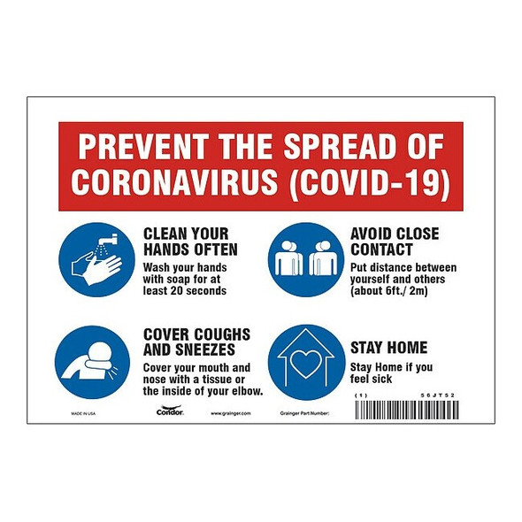 Prevent The Spread Of Coronavirus Sign, HWB716P0710
