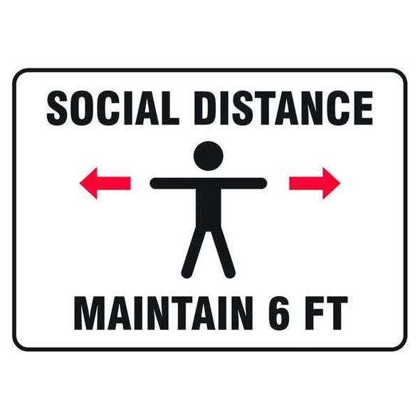 Social Distance Maintain 6 ft Sign, 10" W x 7" H, English, Vinyl, White