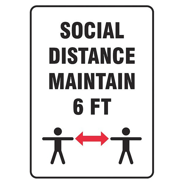 Social Distance Maintain 6 ft Sign, 7" W x 10" H, English, Aluminum, White