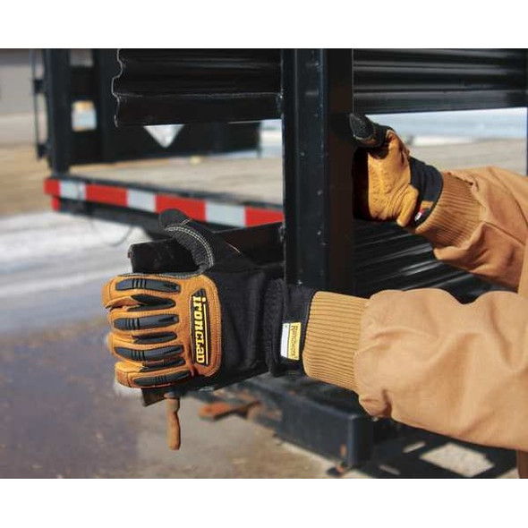 Ranchworx(R) Mechanics Gloves, Goatskin Leather Palm, Nylon, Spandex Back, XL, Black/Tan