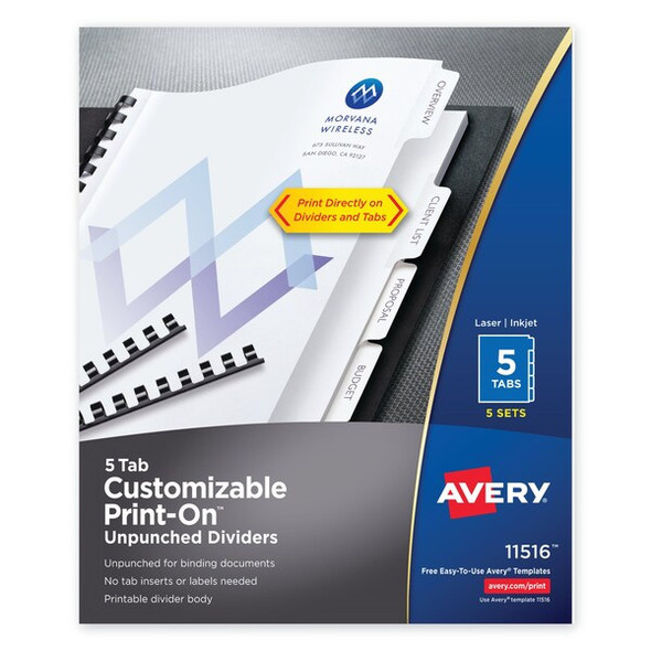 Avery Dennison Index,Print-On,5T,White,PK5 11516