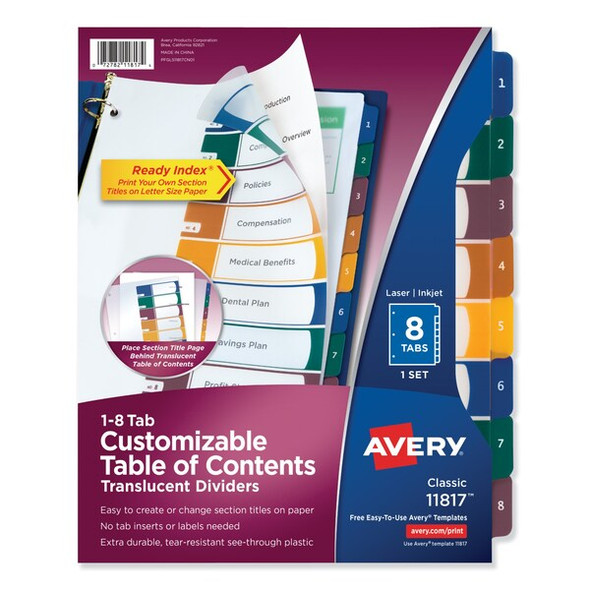 Avery Dennison Plastic Dividers,8-Tab,Letter,PK8 11817