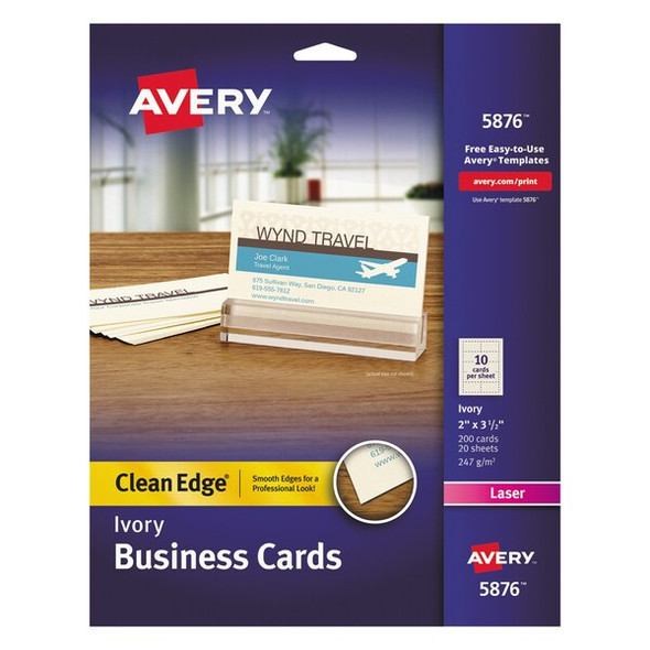 Avery Dennison Laser Business Cards,2x3.5,Ivory,PK200 5876