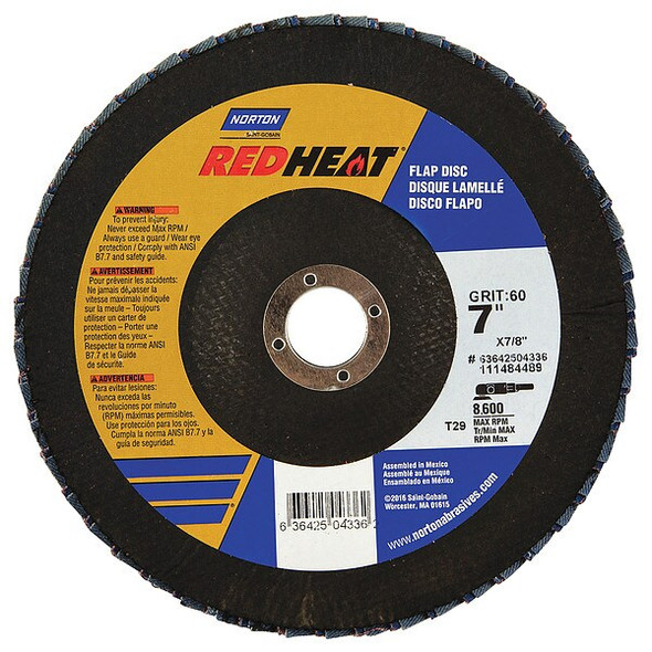 Norton Abrasives Flap Disc,7 In x 60 Grit,7/8 63642504336
