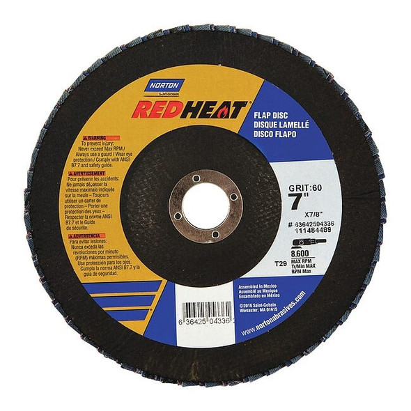 Norton Abrasives Flap Disc,7 In x 60 Grit,7/8 63642504336