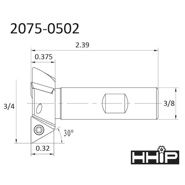 Hhip 3/4" X 3/8 Shank 2 Flute 60 Degree Indexable Dovetail Cutter 2075-0502