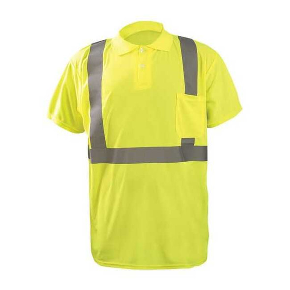 Unisex Short Sleeve Hi-Vis Polo Shirt, Polyester, Button, Yellow, 3XL