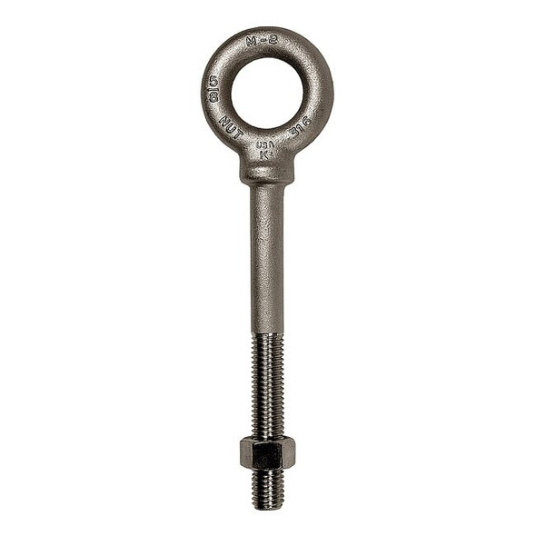 Eye Bolt With Shoulder, 1/2"-13, 6 in Shank, 1 in ID, 316 Stainless Steel, Plain