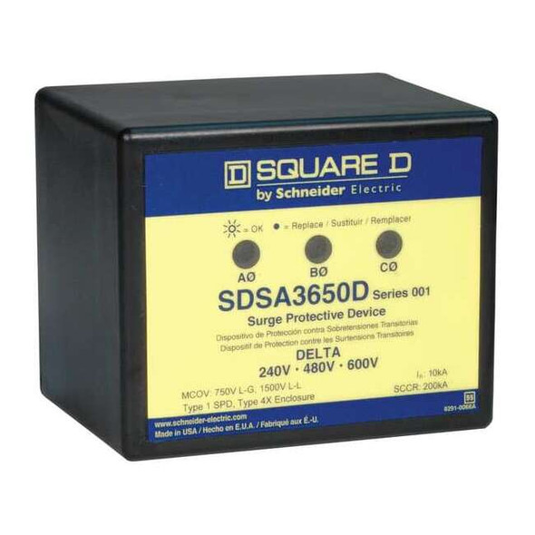 Square D Surge Protection Device, 3 Phase, 600V AC, 3 Poles, 3 Wires SDSA3650D