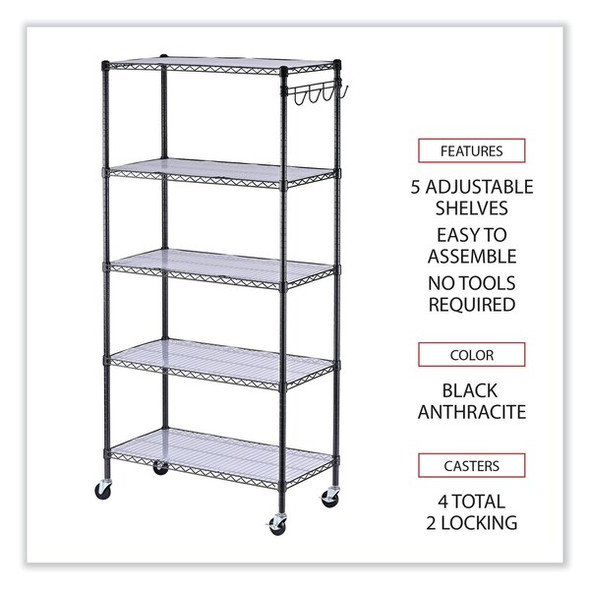 Alera Wire Shelving Kit,5 Shelves,36",5-Shelf ALESW653618BA