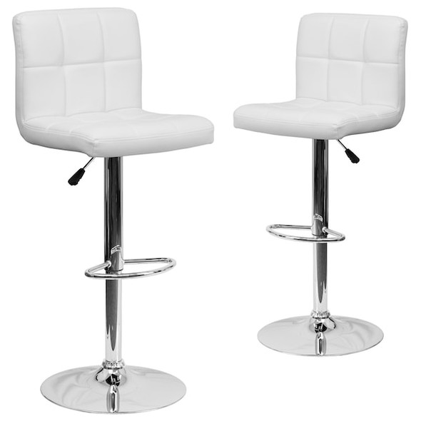 Flash Furniture White Quilted Vinyl Barstool,PK2 2-DS-810-MOD-WH-GG