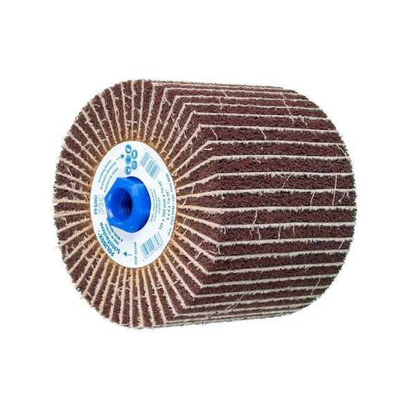 5" x 4" x 5/8-11 POLINOX Finishing Drum - Interleafed, PNZ Type - Medium (A 80)