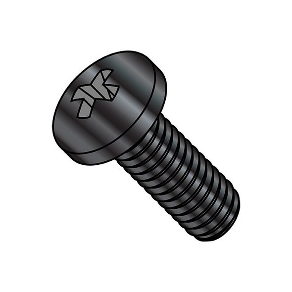 M2.5-0.45 x 4 mm Phillips Pan Machine Screw, Black Oxide Steel, 6000 PK