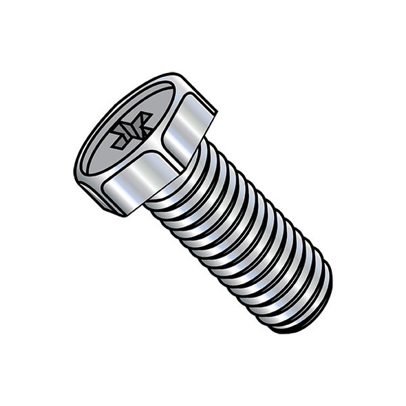 #10-32 x 3/8 in Phillips Hex Machine Screw, Zinc Plated Steel, 9000 PK