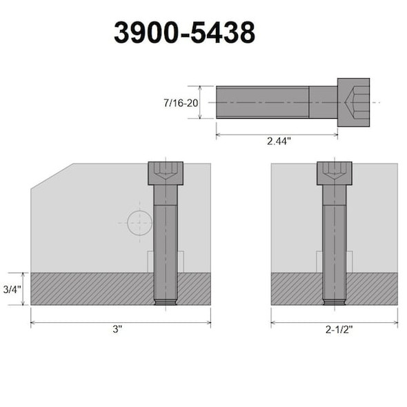 Hhip KDK-100/KDK-0 Style T-Nut Blank 3/4 X 2-1/2 X 3 Screw 7/16-20 X 62mm 3900-5438