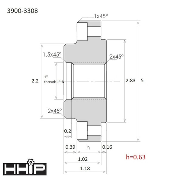 Hhip Threaded 1-8 Backplate-Adapter For 5" Lathe Chucks 3900-3308