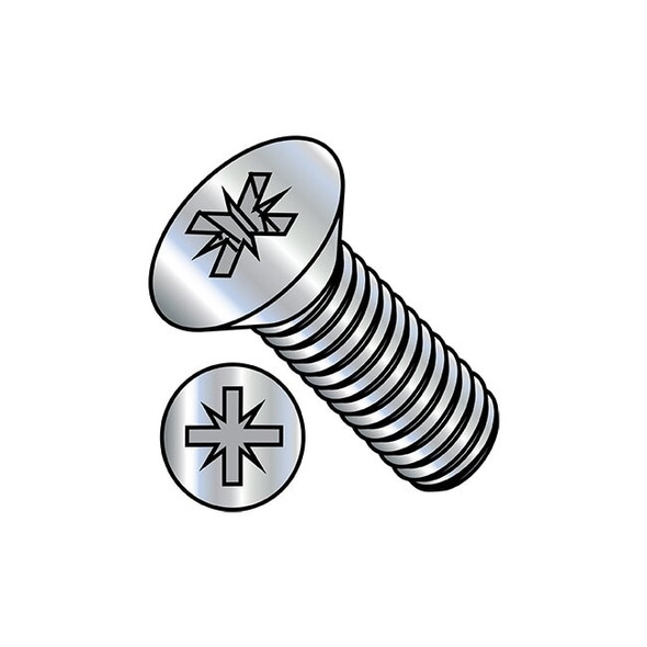 #6-32 x 1/4 in Pozidriv Flat Machine Screw, Zinc Plated Steel, 10000 PK