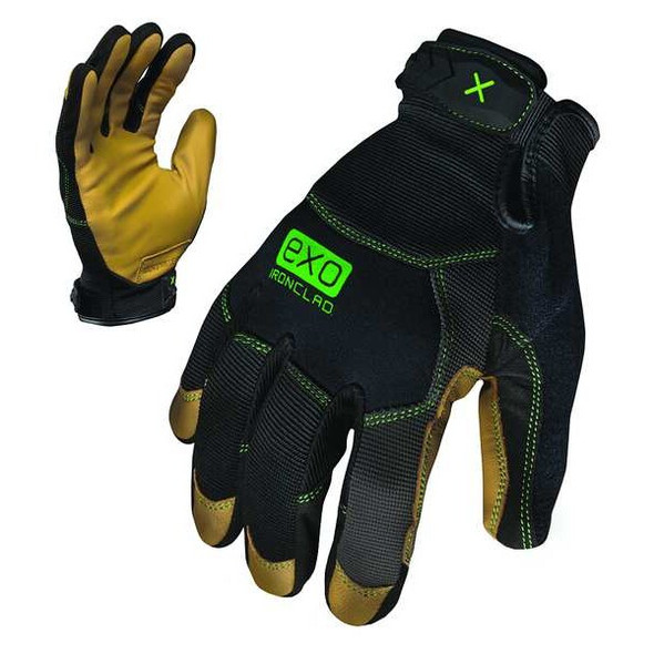 EXO Mechanics Gloves, Genuine Leather Palm, Polyester Back, 2XL, Black/Gold