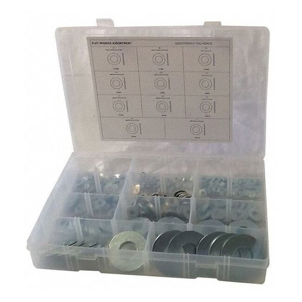 Washer Assortment, ,Steel Zinc Plated Finish, 587 PCS