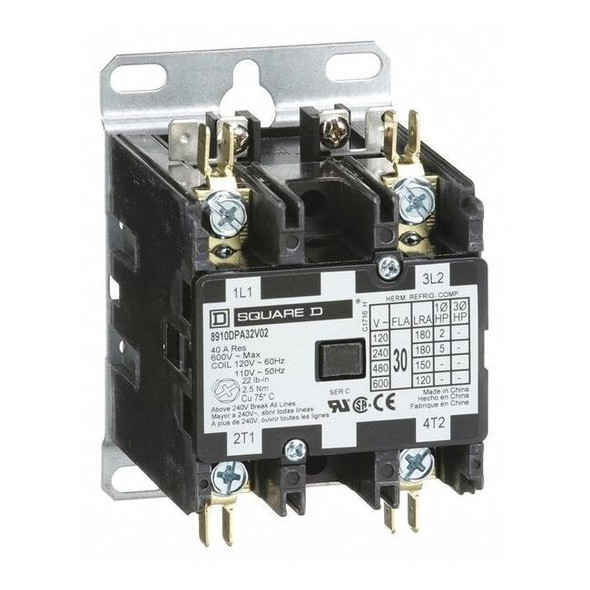Definite Purpose Magnetic Contactor, 120V AC, 2 P, Non-Reversing, 1 Phase