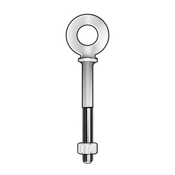 Eye Bolt With Shoulder, 1/4"-20, 4 in Shank, 1/2 in ID, Stainless Steel, Plain