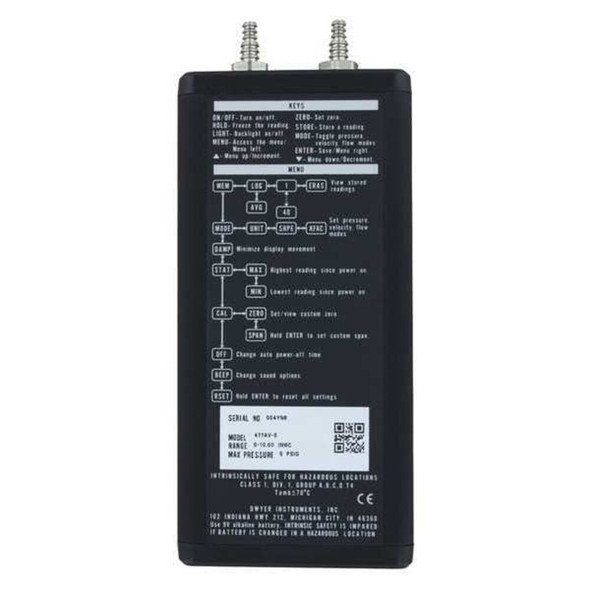 Digital manometer, range 0-1.00" w.c., air velocity-flow modes.  477AV-000