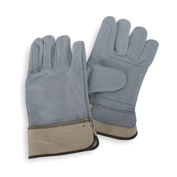 Leather Gloves, Cowhide, Safety Cuff, Wing Thumb, Gray, S, 1 PR