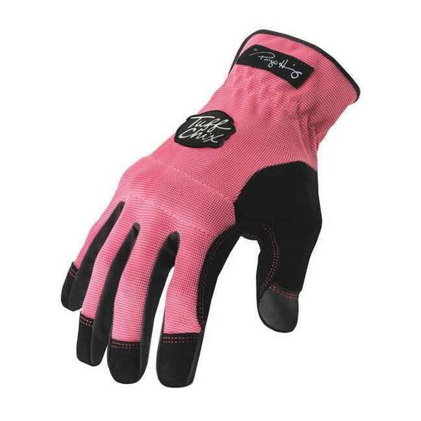 Mechanics Gloves, Synthetic Leather Palm, M, Pink