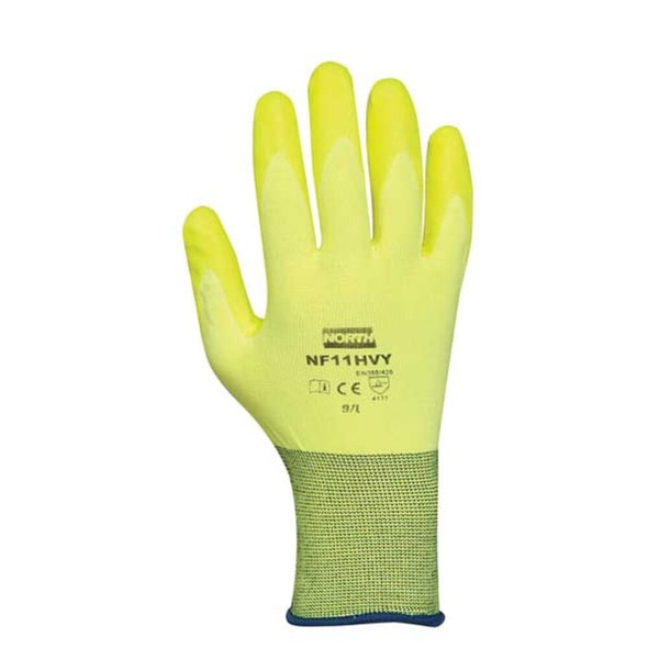 Hi-Vis Coated Gloves, PVC, Sandy, Palm, 4 Abrasion Level, Yellow, M 1 PR  NF11HVY/8M