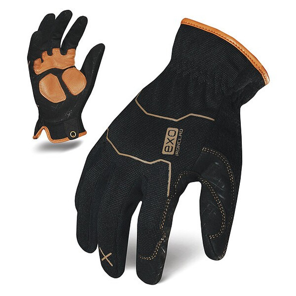 EXO Mechanics Gloves, Leather Palm, Polyester Back, 2XL, Black/Green