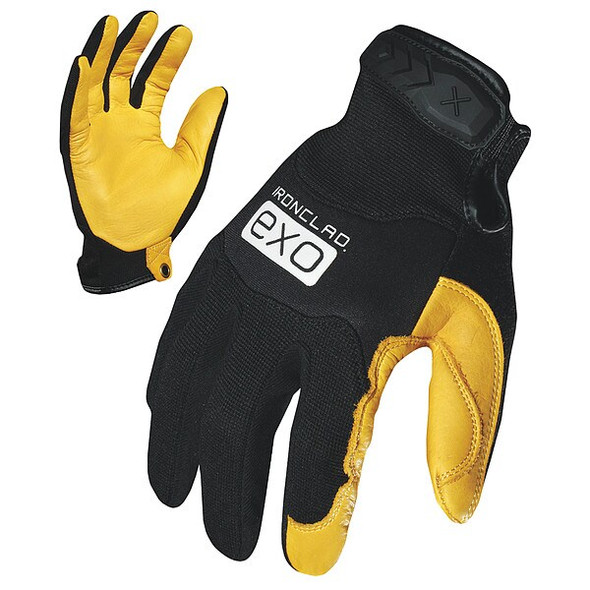 EXO Mechanics Gloves, Deerskin Leather Palm, Polyester Back, L, Black/Gold