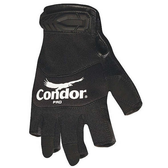 Condor Mechanics Gloves, Synthetic Leather Palm, S, Black 42KZ54