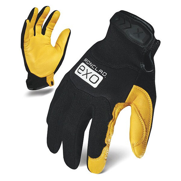 EXO Mechanics Gloves, Cowhide Leather Palm, Polyester Back, 2XL, Black/Gold