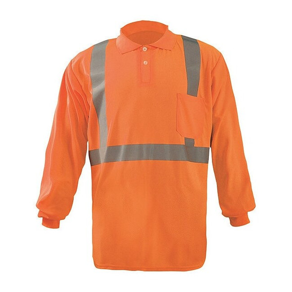 Unisex Long Sleeve Polo Shirt, Polyester, Button, Orange, XL