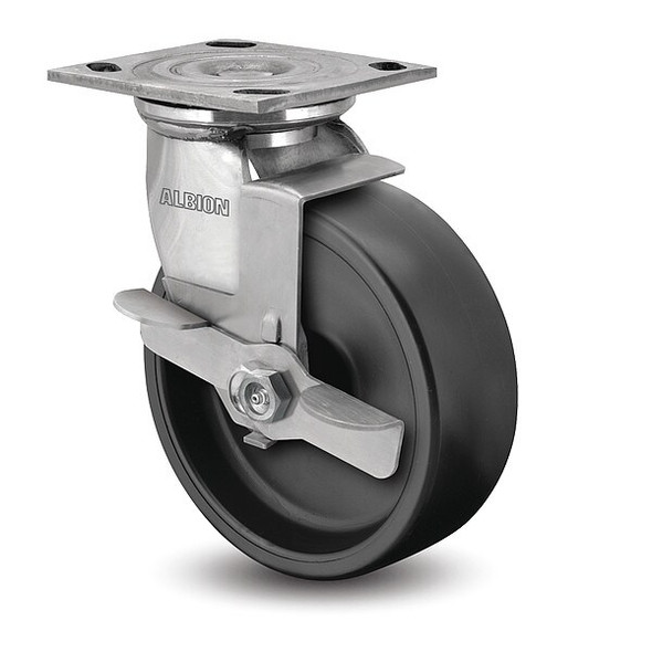 5" X 2" Non-Marking Polypropylene Swivel Caster, Face Brake, Loads Up To 550 lb