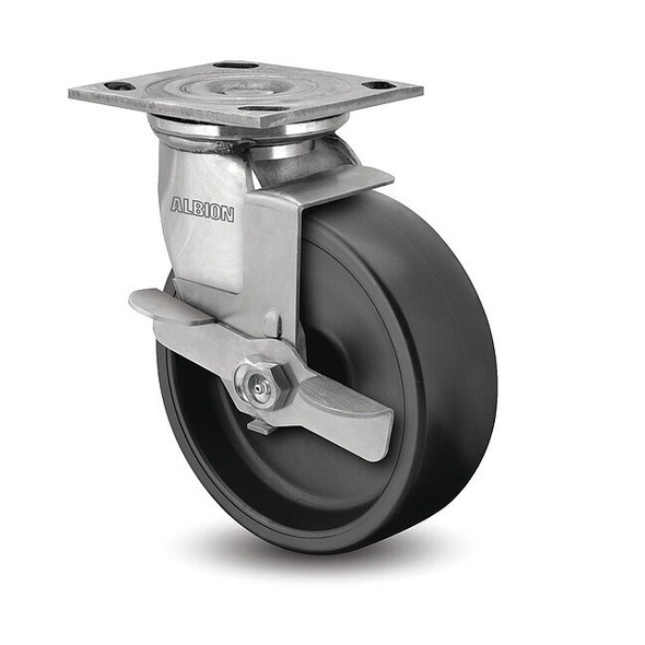 5" X 2" Non-Marking Polypropylene Swivel Caster, Face Brake, Loads Up To 550 lb