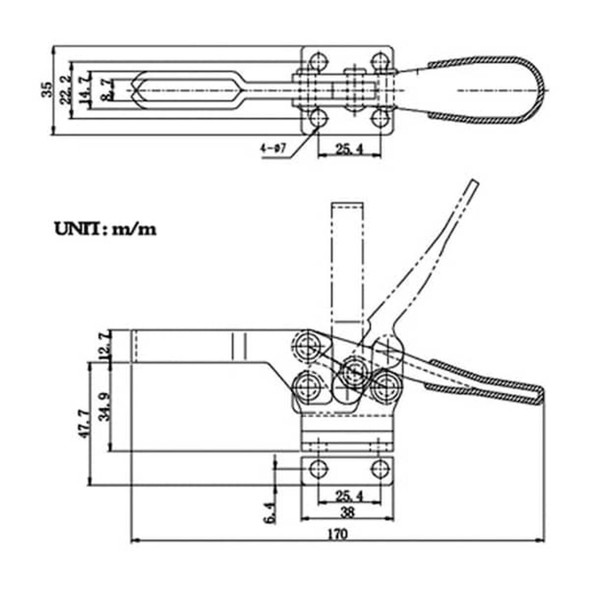 Hhip Horizontal U-Bar Flanged Base Toggle Clamp 500 lbs Capacity 3900-0380