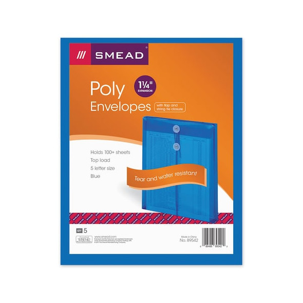 Smead Envelope,Top Load,Letter,Blue,PK5 89542
