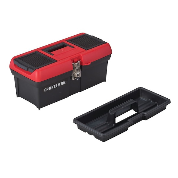 Craftsman Tool Box, Plastic, Black/Red, 16 in W x 8-1/4 in D x 7 in H CMST16901