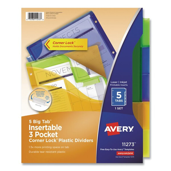 Avery Dennison Index,Divider,3-Pocket,5Tb,Assorted 11273